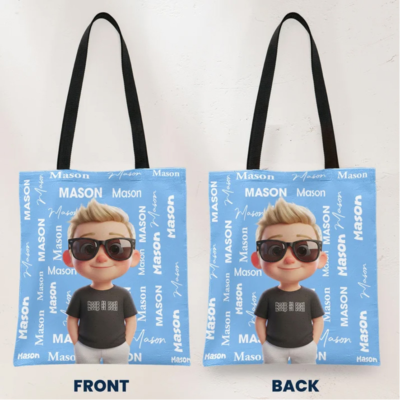 Personalized Kids Tote Bag Custom Name Cute Character Reusable School Library Shopping Shoulder Bag