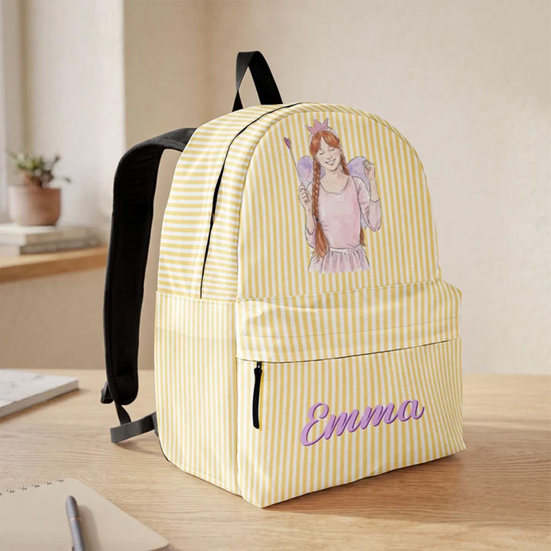 Personalized Kids Backpack Custom Name Portrait Striped School Bag Cute Character Lightweight Travel Daypack