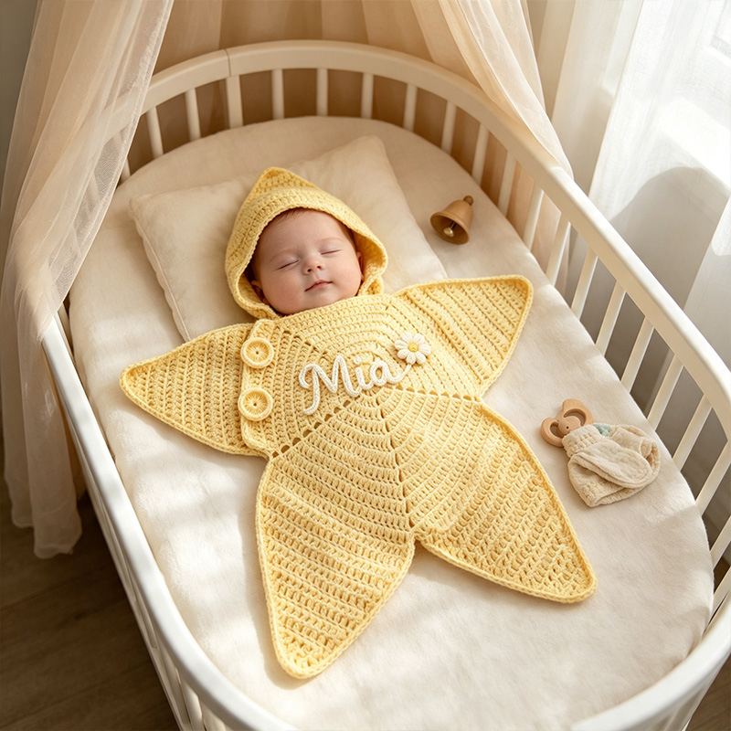 Personalized Newborn Star Print Knitted Baby Swaddle Sleep Sack  