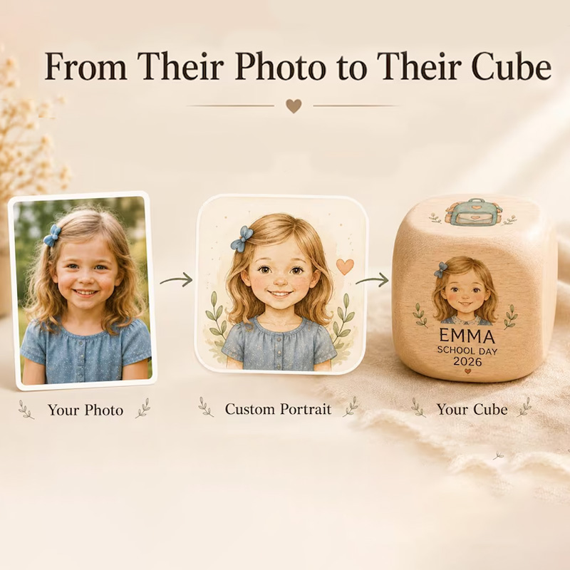 Personalized School Day Cube Wooden Memory Dice Custom Name Back To School Keepsake Gift For Kids