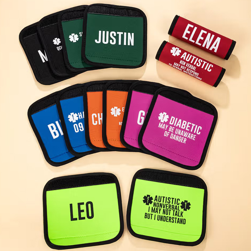 Personalized Multicolor Emergency Alert Carseat Straps with Name and Text Set of 2 Birthday Caring Gift for Allergy Autism Kids Family
