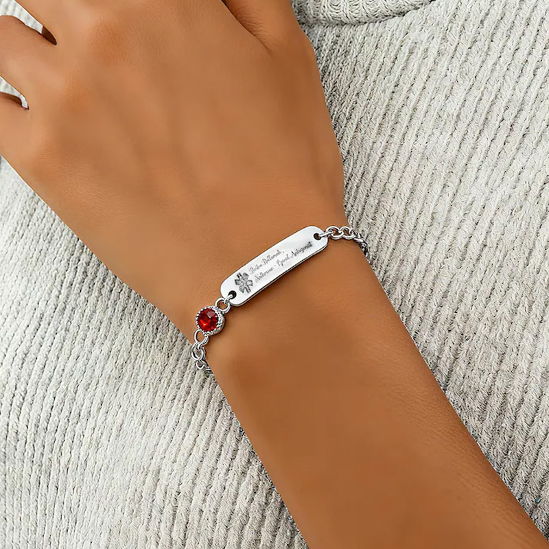 Personalized Silver Medical Bracelet With Custom Name Gift For Women Elegant Daily Wear Charm