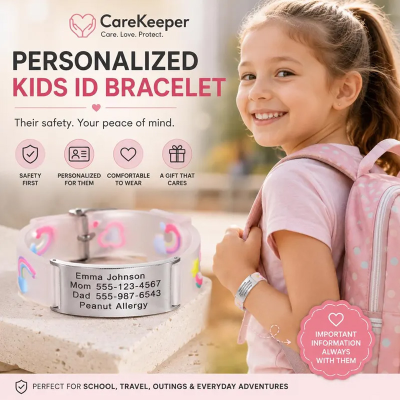 Personalized Kids ID Bracelet Silicone Rainbow Star Strap Custom Engraved Safety Wristband For Girls Boys