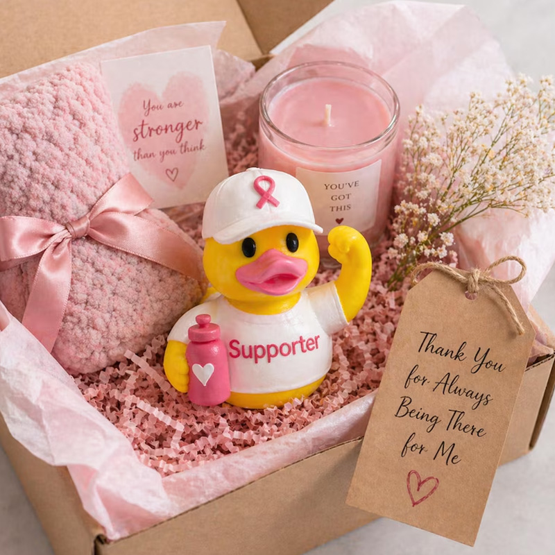 Personalized Breast Cancer Awareness 3D Ducks Survivor Warrior Supporter Pink Ribbon Bath Toy Set
