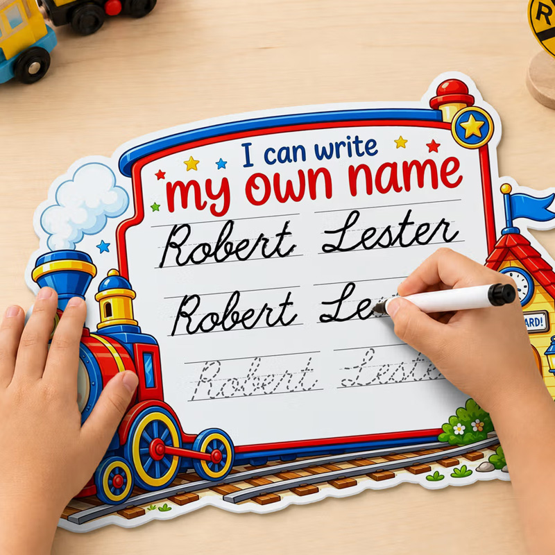 Personalized Cartoon Vehicle Name Reusable Tracing Board with Name Classroom Back to School Gift for Kids