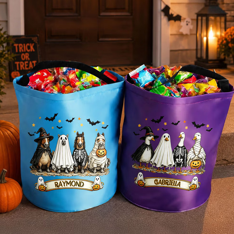 Personalized Halloween Theme Animal LED Light Bucket Bag with Name Trick or Treat Activity Halloween Party Gift for Kids