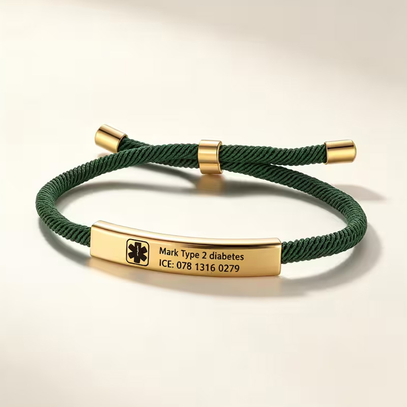 Personalized Medical Alert Bracelet Custom Engraved Name Allergy Condition Emergency ID Adjustable Rope Band