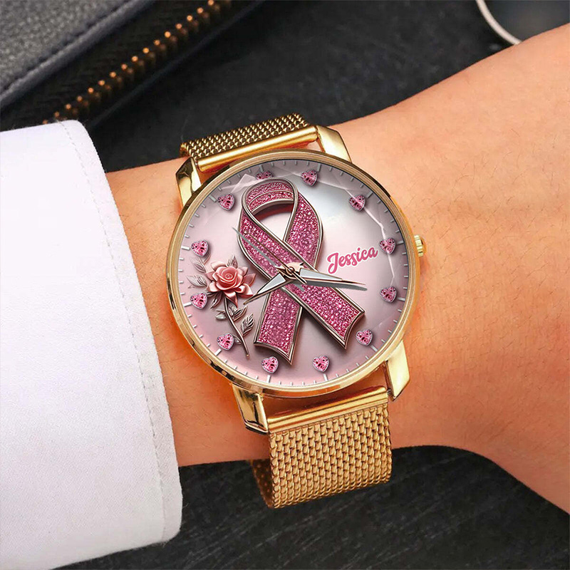 Personalized Breast Cancer Awareness Watch Pink Ribbon Faith Hope Love