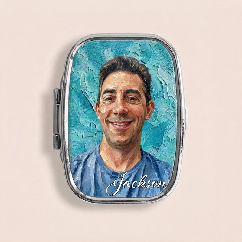 Personalized Custom Portrait Pill Box Unique Mini Medicine Case Portable Pocket Organizer Photo Art Travel Gift