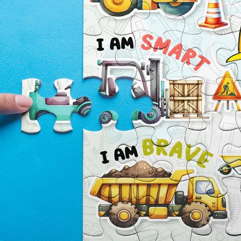Personalized Fun Construction Theme Custom Name Photo Face Alphabet Learning Truck Pattern Puzzle