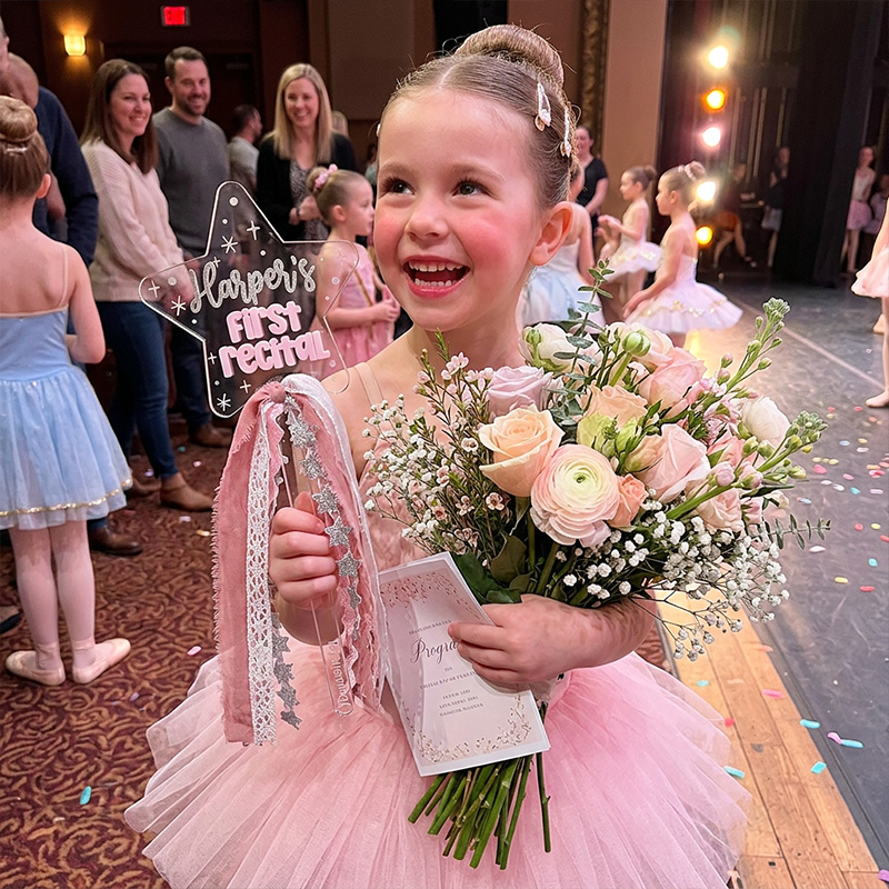 Personalized Dance Recital Wand Engraved Acrylic First Recital or Congrats Flower Bouquet Accessory Girly Dancer Ballet Show Gift Keepsake