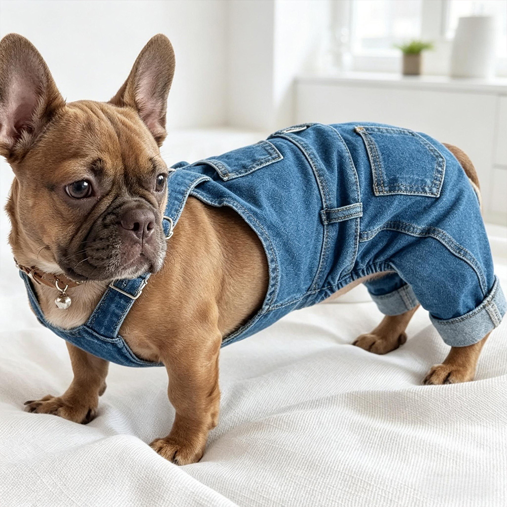  Dog Denim Overalls Jeans Outfit Adjustable Pet Clothes Cute Puppy Apparel Gift