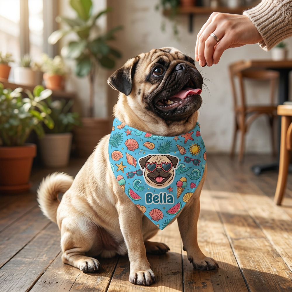 Personalized Dog Bandana Custom Pet Name Summer Beach Print Cute Puppy