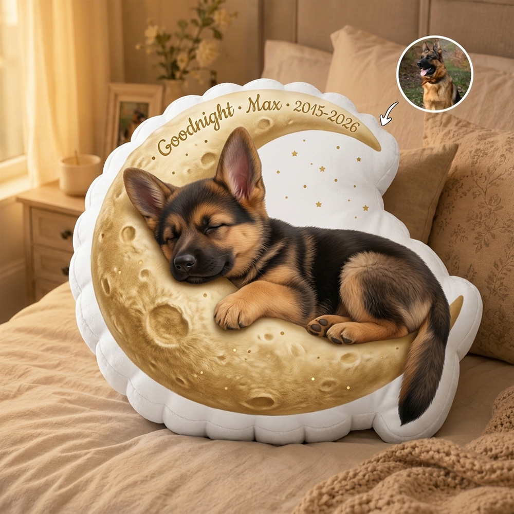 Personalized Dog Memorial Pillow Custom Pet Name Goodnight Moon Keepsake Cushion Sleeping Puppy Remembrance Gift