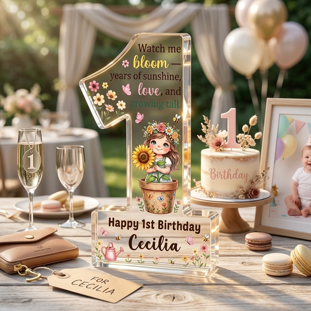 Personalized Floral First Birthday Acrylic Plaque Custom Name Keepsake Gift For Baby Girls Bloom Theme