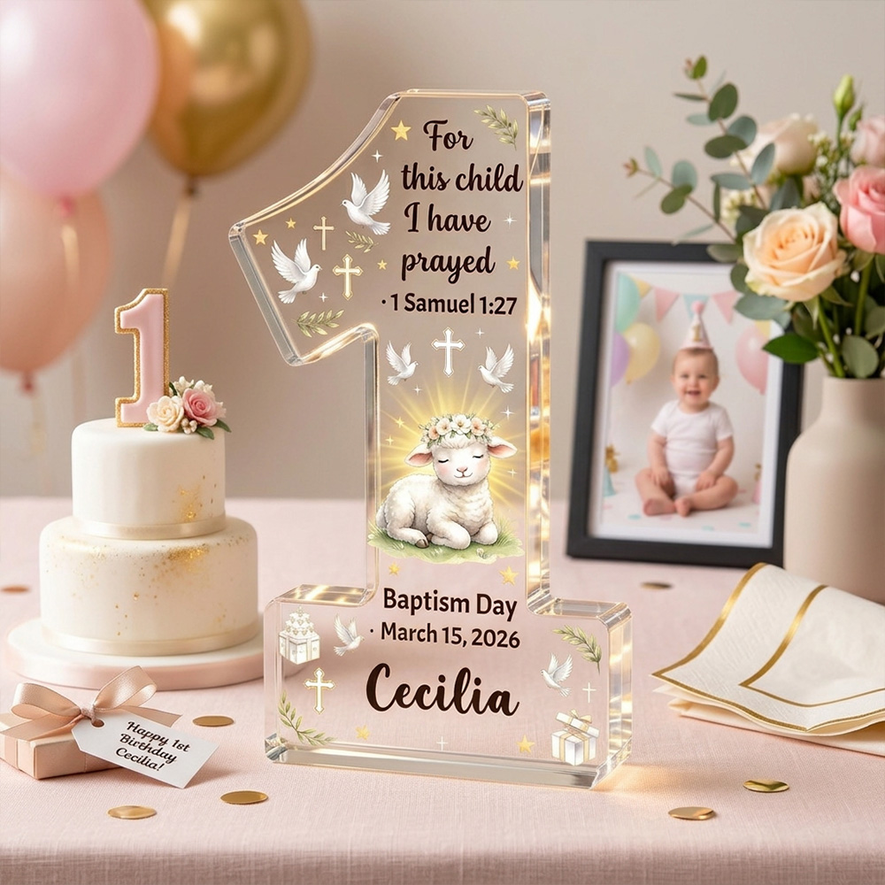 Personalized First Birthday Acrylic Plaque Custom Name Floral Baby Gir