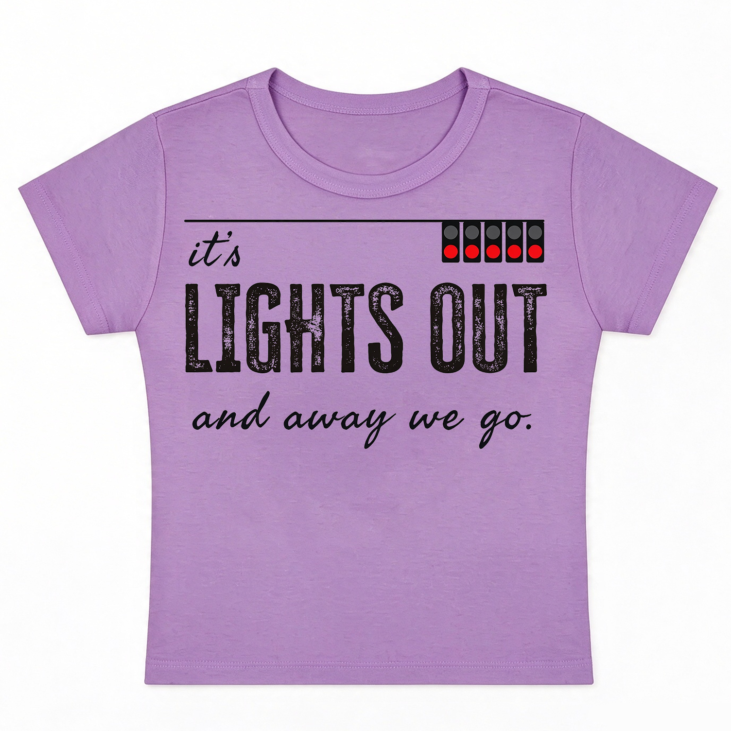 F1 It's Lights Out And Away We Go Baby Tee, Formula 1 Intro Quote Cropped T-shirt, Women’s Racing Crop Top, F1 Fan Gift