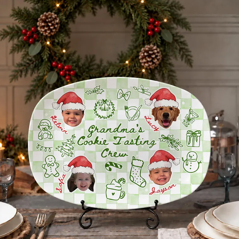 Custom Photo Grandma Christmas Platter Personalized Grandma's Cookie Tasting Crew Plate Xmas Gifts for Mom