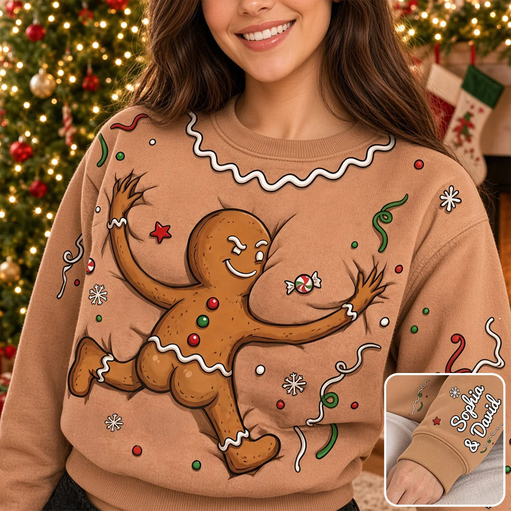 Personalized Gingerbread Man Ugly Christmas Sweater Funny Holiday Cookie Pattern Cozy Knit Pullover For Festive Parties