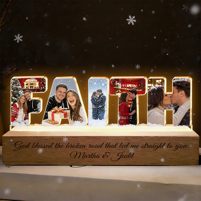 Personalized Couple Photo Fairh Jesus Bless Collage Night Light Custom LED Night Lamp from Your Own Picture Religious Gift Valentine's Day Gift