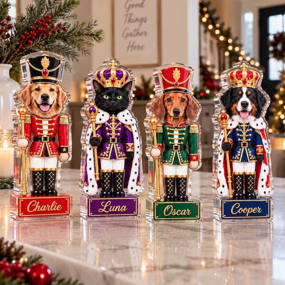 Personalized Pet Nutcracker Acrylic Block, Custom Dog or Cat Portrait Christmas Decor
