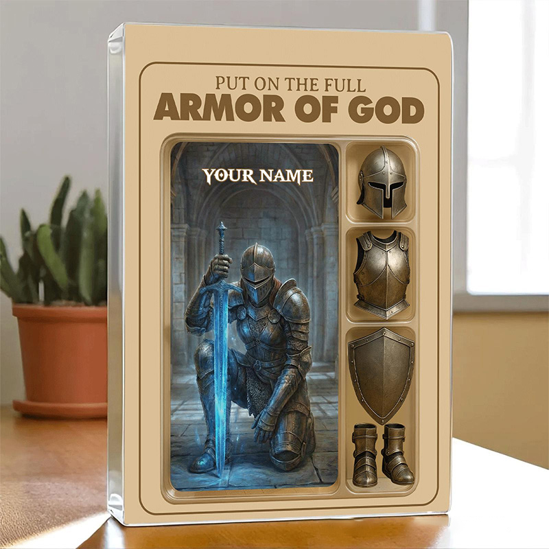 Personalized Put the Full Armor of God Acrylic Block with Custom Name Table Decor Prayer Best Gift Religious Gift Christian Gift for Christian Man