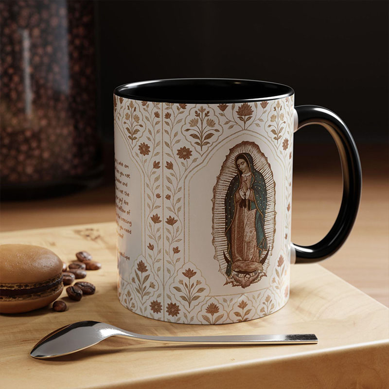 Personalized Our Lady of Guadalupe Accent 11oz Ceramic Mug with Custom Name Guadalupana Virgin Mary Catholic Coffee Cup Catholic  Gift for Women