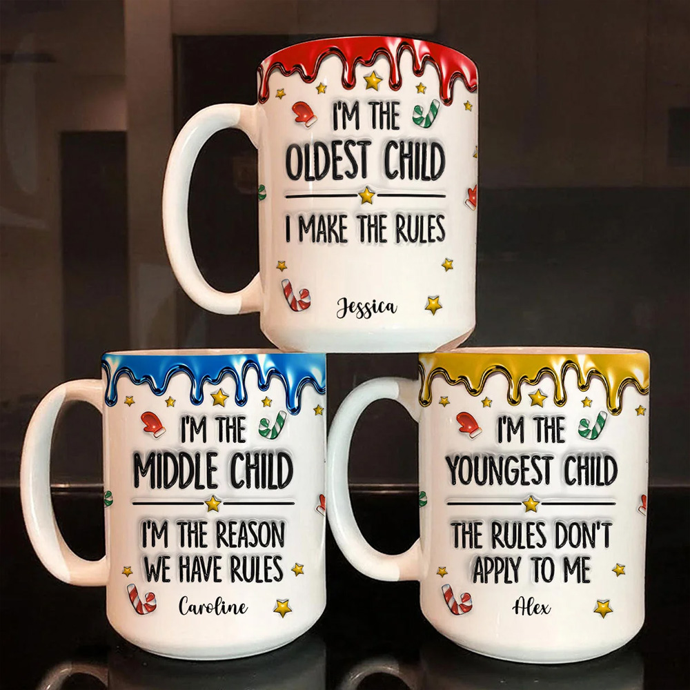 Personalized Funny Siblings Mug Set Oldest Middle Youngest Child Coffee Cup Humor Gift For Brother Sister Family Birthday Present