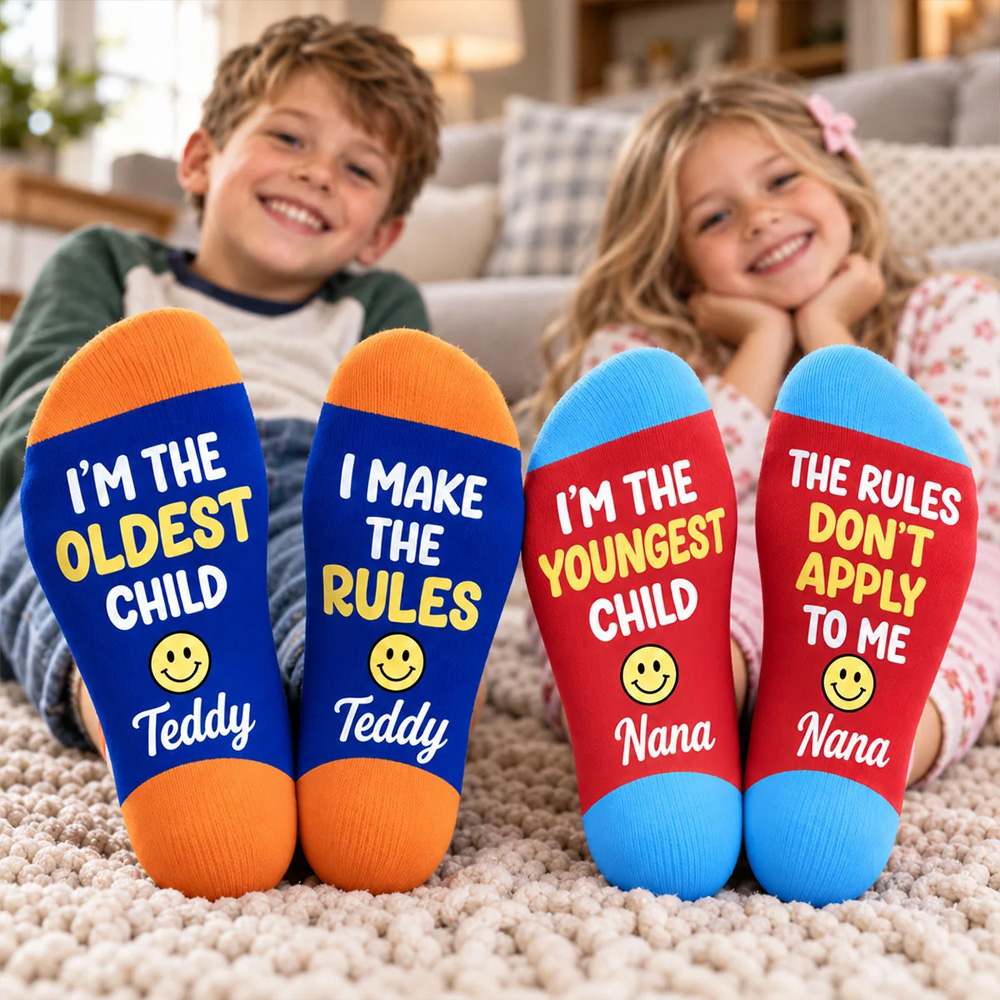 Personalized Sibling Socks With Custom Name Funny Family Birth Order G