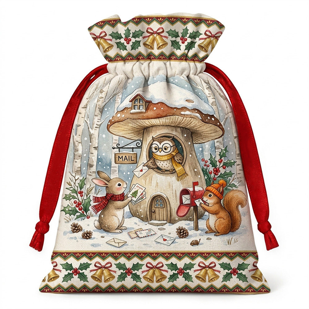 Christmas Santa Sack Woodland Animals Mushroom Mailbox Holiday Gift Bag for Kids 