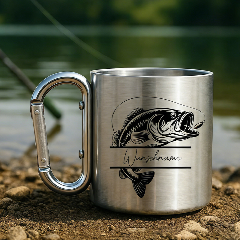 Personalized Fishing Mug with Name Stainless Steel Mug with Engraving & Carabiner Handle Outdoors Fishing Lover