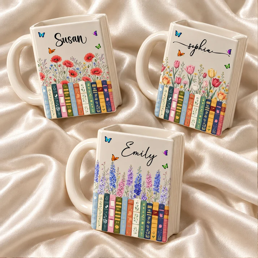 Personalized Mug Custom Name & Birth Flower Gift For Her Self Gift Book Lovers Book Clubs