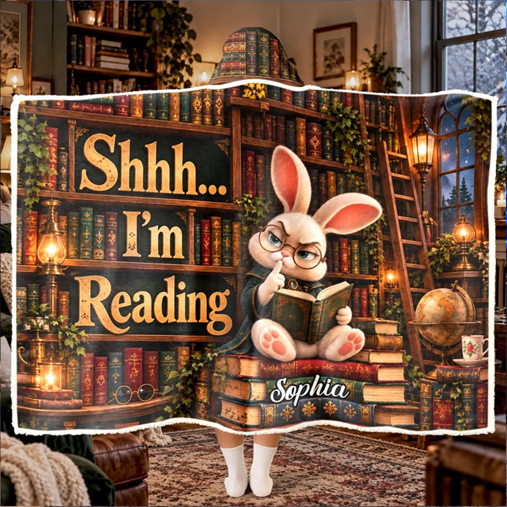 Personalized Blanket Shhh... I’m Reading Funny Reading Blanket For Boo