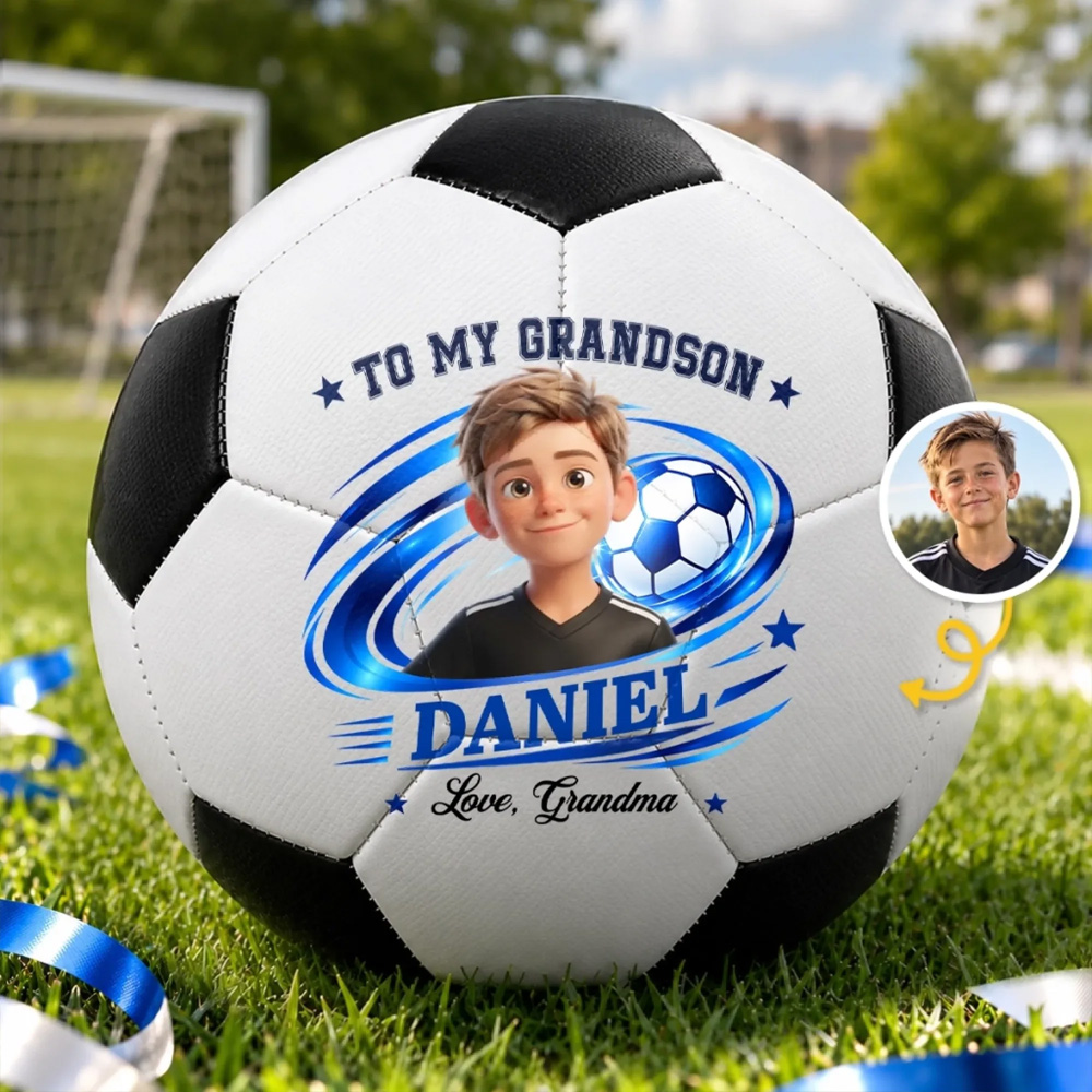 Personalized Soccer Ball Custom Photo Soccer Player Gifts For Grandson