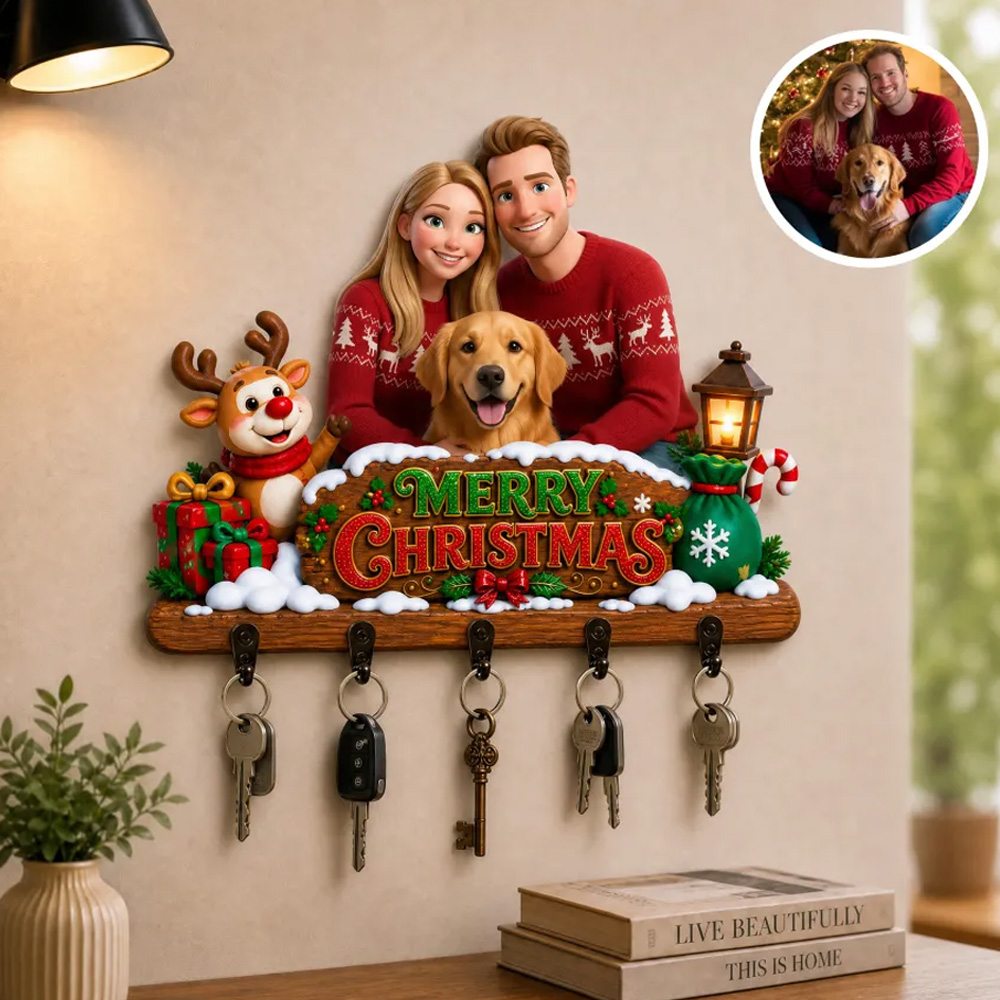 Personalized Christmas Cartoon Portrait Key Holder Custom Cartoon Portrait Key Holder Christmas Home Decor Custom Character Key Holder Thoughtful Gift For Families