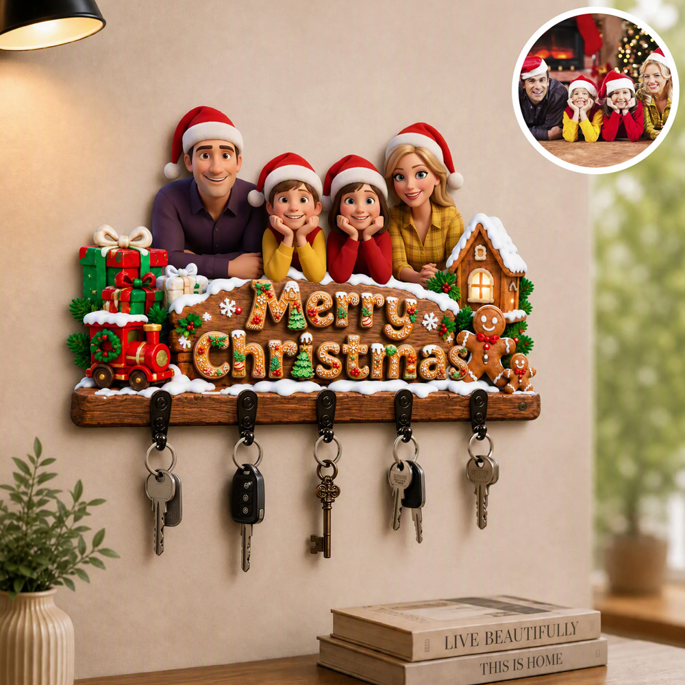 Personalized Christmas Cartoon Portrait Key Holder Custom Cartoon Portrait Key Holder Home Decor Personalized Portrait Key Holder Christmas Gift For Families