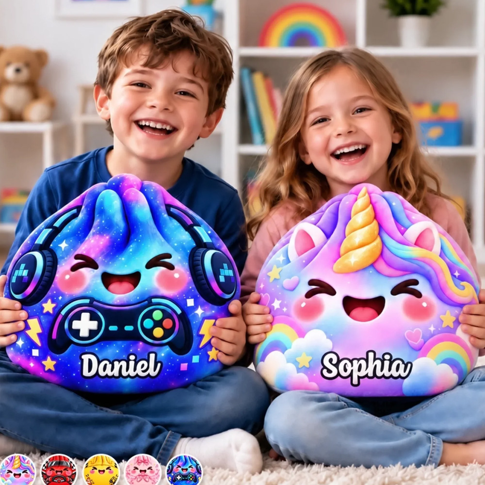 Personalized Shaped Pillow Custom Name Gamer and Rainbow Horse Gifts f