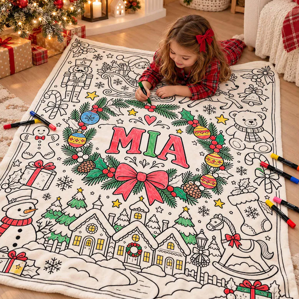 Personalized Christmas Coloring Blanket Custom Name Kids Holiday Activ