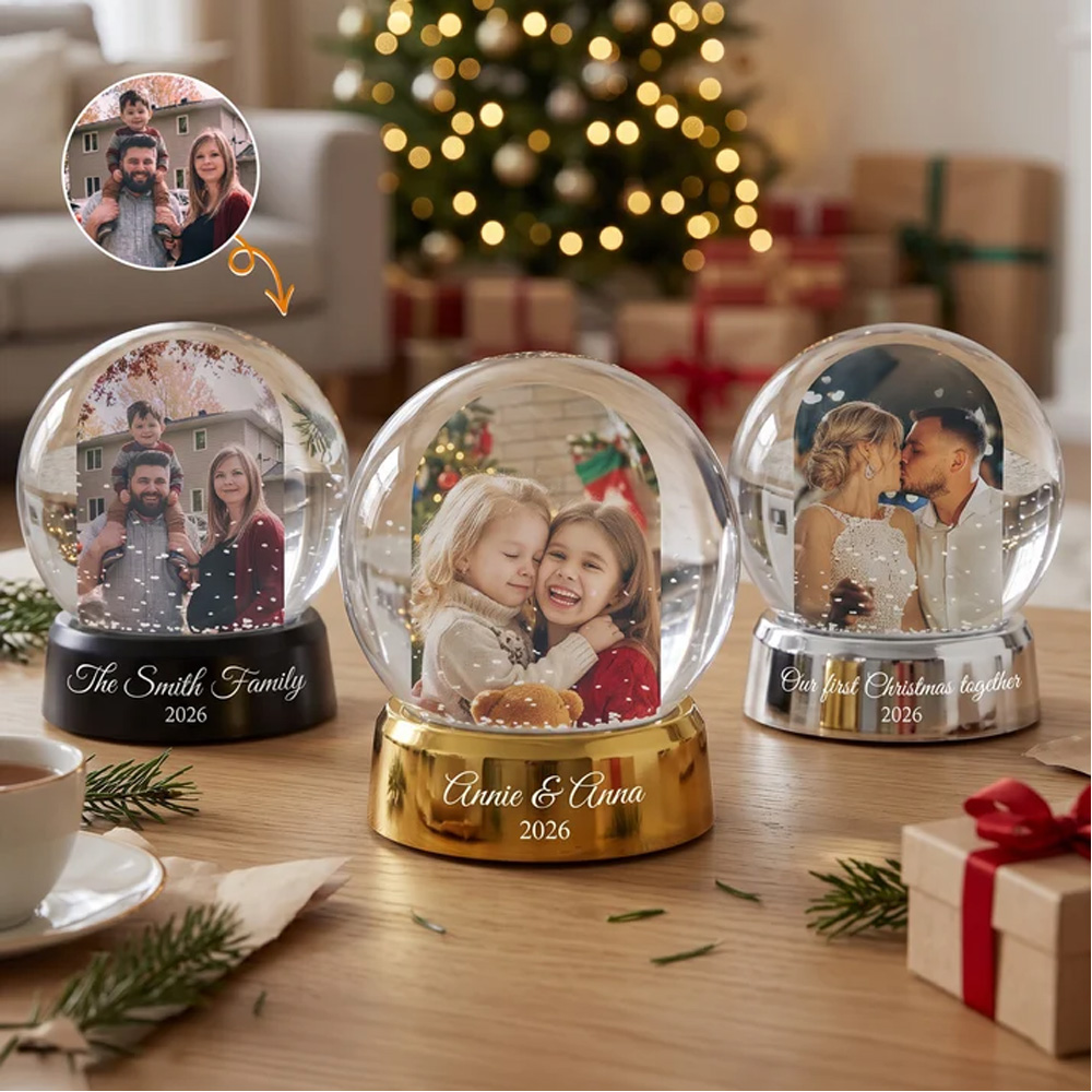 Personalized Photo Snow Globe Christmas Gifts For Family Kids Couple