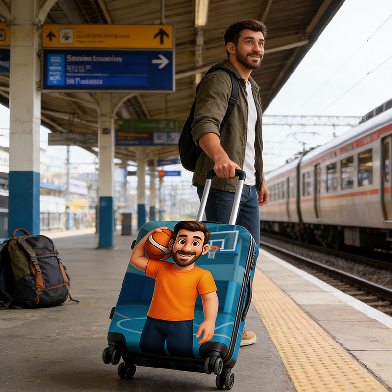 Personalized Pixar Basketball Luggage Cover with Custom Player Artwork for Basketball Fans 