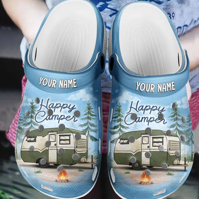 Personalized Forest Happy Campers Slide Sandals Custom Camping Unisex Clogs Gift for Camping Lovers