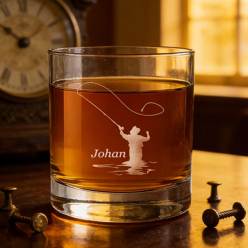 Personalized Fishing Whiskey Glass Fly Fisherman Whiskey Glass Outdoor Fishing Gift for Husband Him