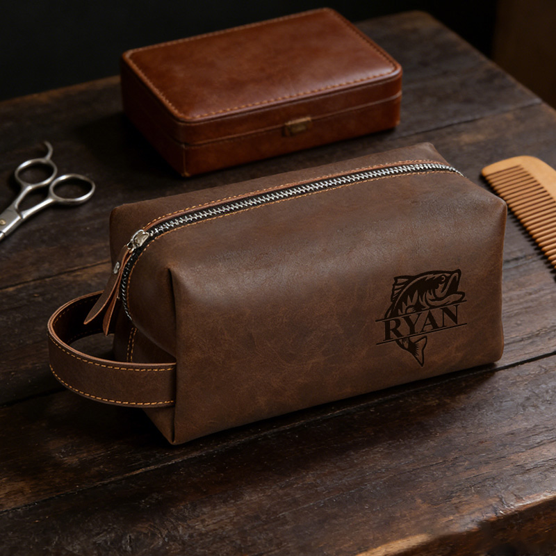 Personalized Fishermantoiletry Bag Custom Fishing Leather Dopp Kits Fishing Gift for Dad Husband Father