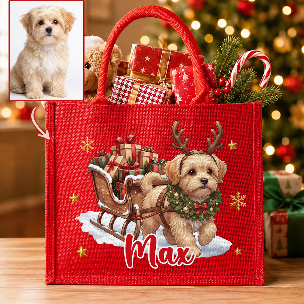 Personalized Cute Pet Photo Christmas Elk Antlers Large Capacity Red J