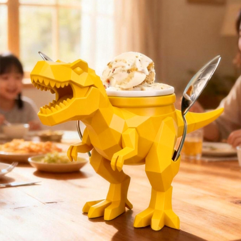 Dinosaur Theme Custom Name Cool Green T Rex Ice Cream Holder 3D Printed Cozy with Spoon Slot