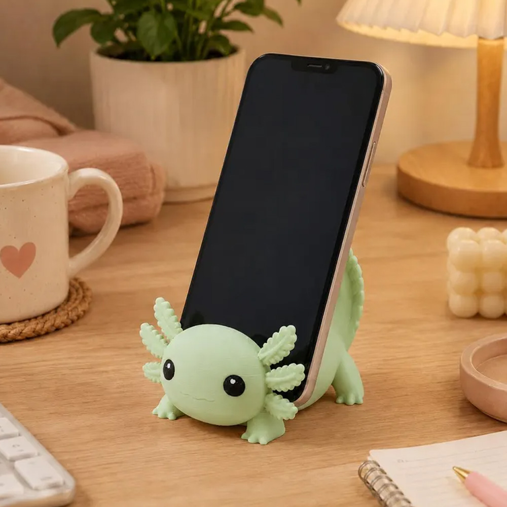 Axolotl Phone Stand 3D Printed Cute Phone Holder Kawaii Desk Decor Pink Yellow White Green Custom Color Gift