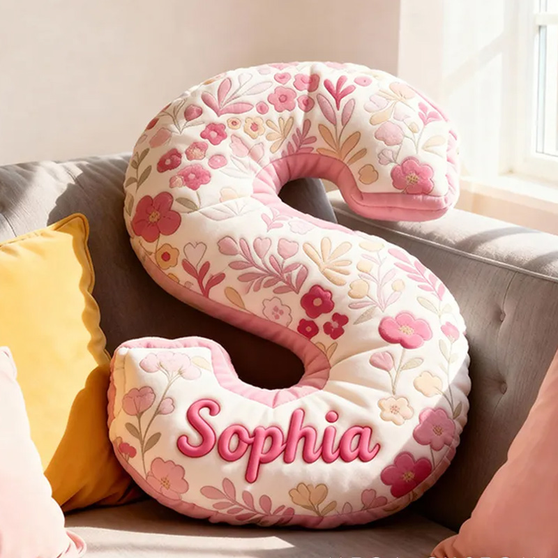 Personalized Pink Flower Letter Pillow Graphic 3D Print Pillow Custom Name Pillow for Kids Gardening Lovers Gift