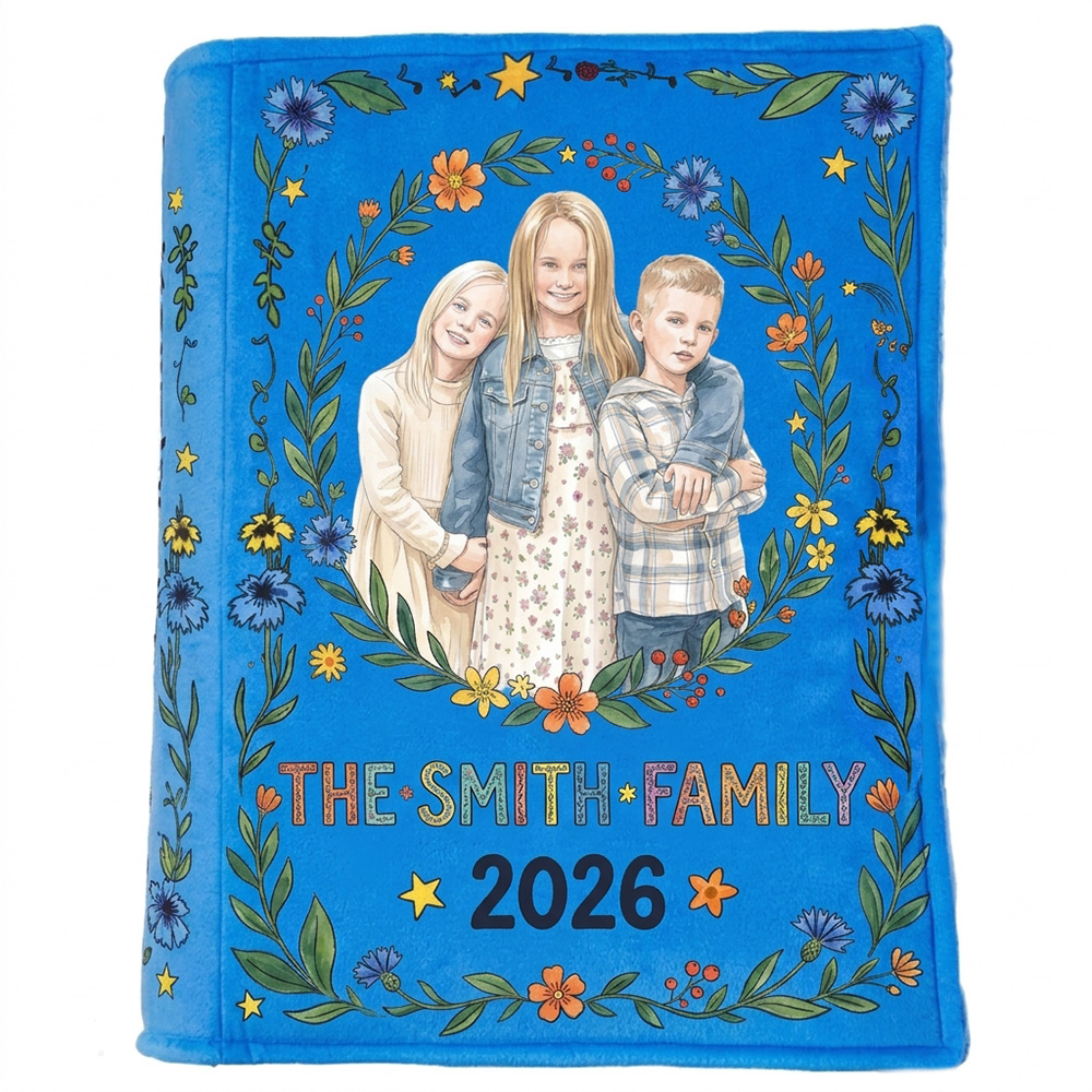 Personalized Family Portrait Book-Shaped Throw Pillow Custom Cartoon Family Photo Drawing Openable Plush Photo Keepsake Gift