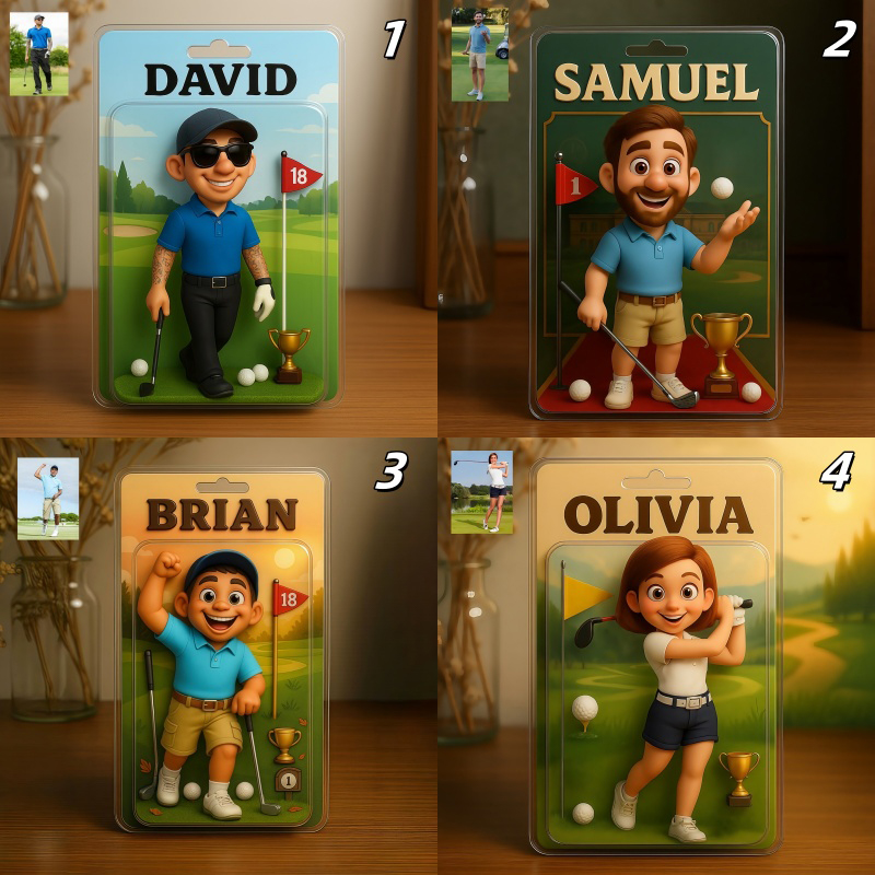 Personalized Golf Photo Pixar Style Themed Acrylic Block,Golf Themed Home Decor,Golf Gift For Him,Her,Birthday Gift For Golf Player,Gift For Golfer