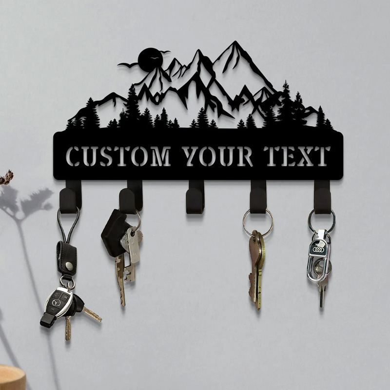 Personalized Rustic Metal Mountain Key Holder Mountain Range Summit Key Holder Forest Wall Decor Outdoor Adventure Lover